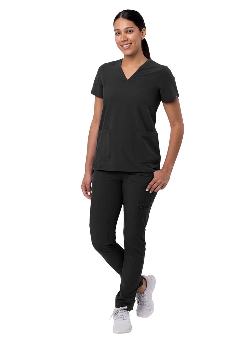 Adar Uniforms Adar Addition Scrubs Set for Women - Stretch V-Neck Scrub Top & Skinny Cargo Scrub Pants, 10 Pockets - A9200 - Black - XS - Image 5